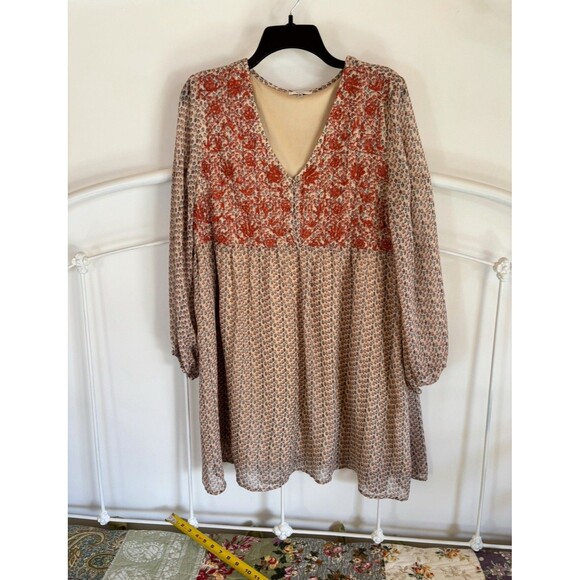 Jodifel Babydoll Tunic Shirt Medium Fall Colors Flowy Shirt Embroidery Boho - Picture 1 of 5